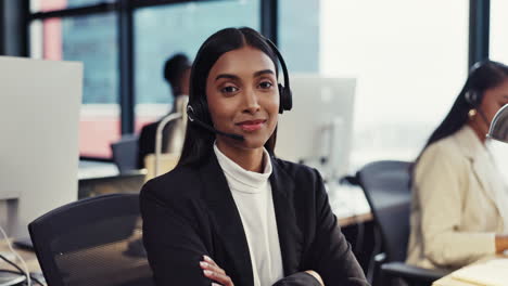 Happy-woman,-call-center-and-headphones