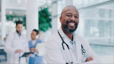 Mature-black-man,-arms-crossed-and-doctor