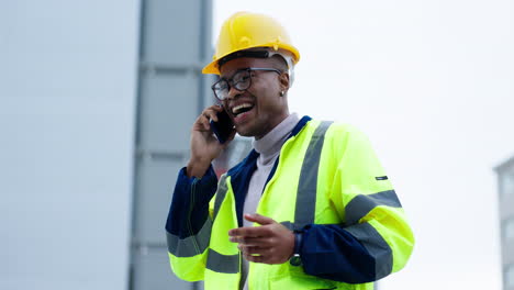 Construction-worker,-man-and-phone-call-for-design