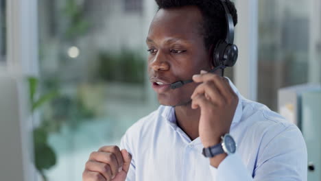 Black-man,-call-center-and-consulting-on-computer