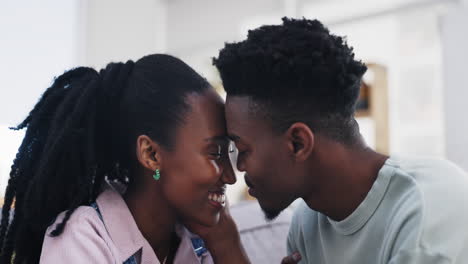 Kiss,-forehead-or-happy-black-couple-in-home