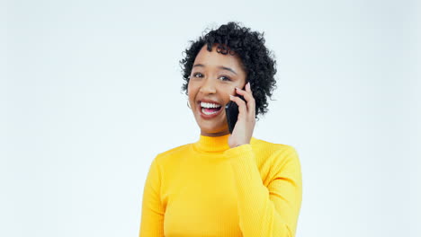 Phone-call,-funny-and-smile-with-face-of-woman