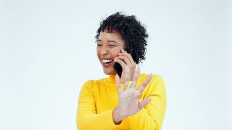 Phone-call,-funny-and-happy-with-face-of-woman