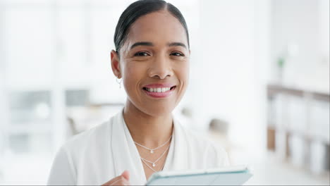 Face,-smile-and-designer-woman-on-tablet