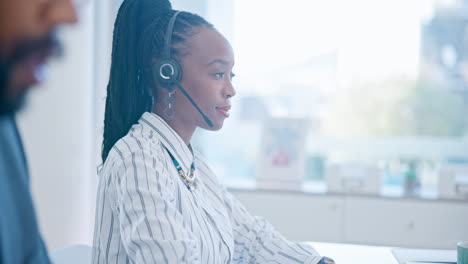 Black-woman,-call-center-and-typing-on-computer