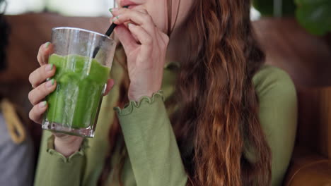 Drink,-smoothie-and-hands-of-woman-in-restaurant