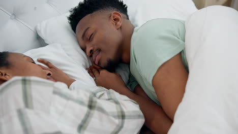 Love,-relax-and-black-couple-sleeping-in-bed