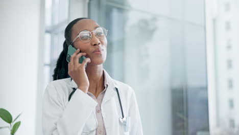 Phone-call,-doctor-and-black-woman-in-hospital