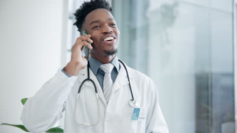 Doctor,-phone-call-and-happy-man-in-hospital