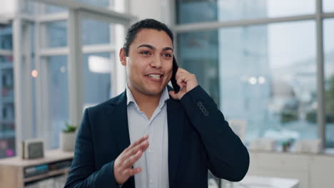 Phone-call,-happy-and-business-man-in-office