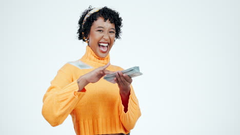 Woman,-excited-and-cash,-finance-and-wealth