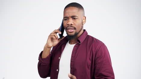 Frustrated,-phone-call-and-black-man-angry-for-bad