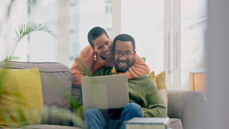 Hug,-relax-and-black-couple-with-a-laptop