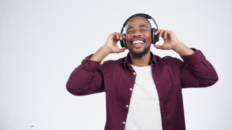 Music,-headphones-and-black-man-dance-in-studio