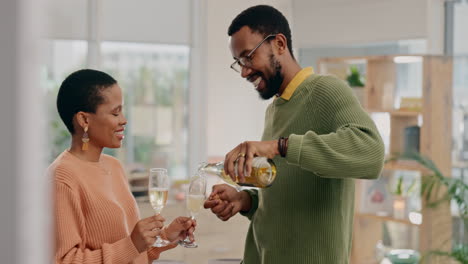 Black-couple,-Champagne-and-celebration