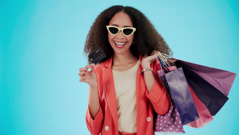Portrait,-shopping-bag-and-woman-with-credit-card