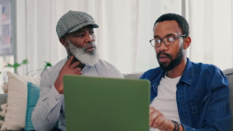 Laptop,-senior-father-and-black-man-explain-online