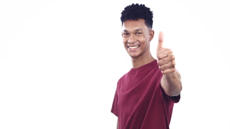 Thumbs-up,-man-and-face-with-smile-at-white