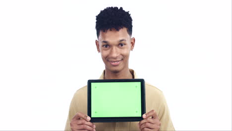 Face,-man-or-tablet-space-with-green-mockup