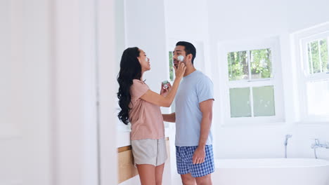 Skincare,-lotion-on-face-and-happy-couple