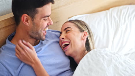 Love,-bed-and-couple-with-a-smile