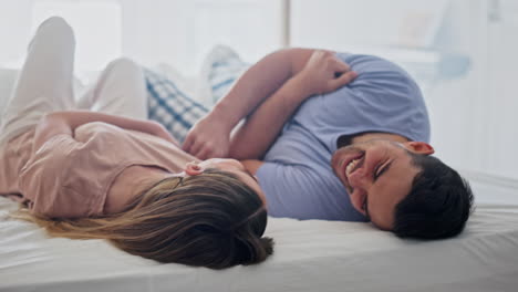 Care,-love-and-happy-with-couple-in-bedroom