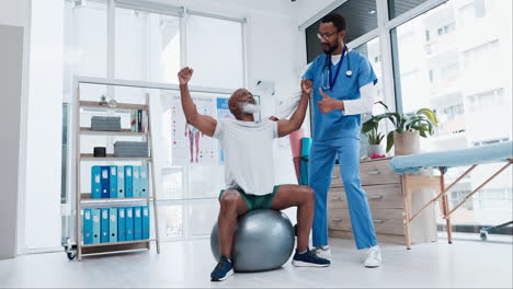 Physiotherapist,-exercise-and-old-man-stretching