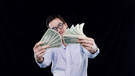 Geek-man-fanning-money-slow-motion-party-photo-booth