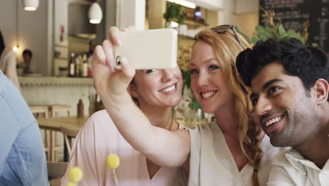 Schöne-Menschen,-Die-Selfie-Im-Café-Handy-Machen