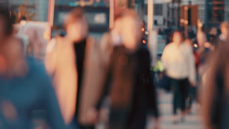 Anonymous-crowd-of-people-walking--commuters-London-City-street-slow-motion