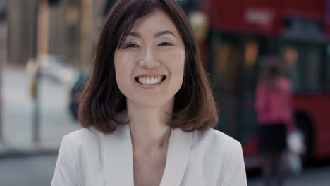 Slow-Motion-Portrait-of-beautiful-Japanese-businesswoman-smiling