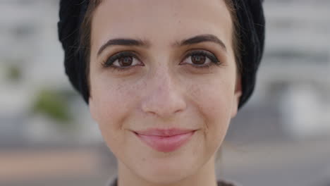 close-up-portrait-cute-young-muslim-girl-looking-pensive-turns-head-smiling-enjoying-independent-lifestyle-in-city-beautiful-female-freckles