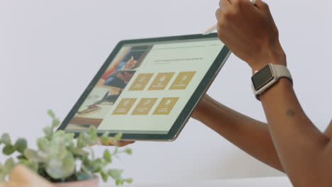 business-woman-hands-showing-corporate-team-marketing-ideas-using-tablet-computer-technology-in-office-boardroom-meeting-sharing-creative-strategy-close-up