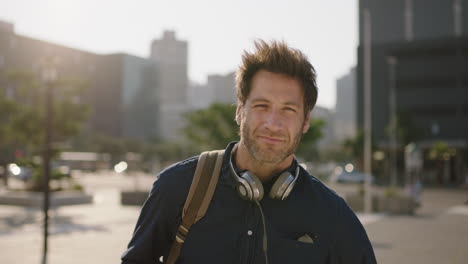 portrait-of-cool-attractive-caucasian-man-looking-confident-smiling-at-camera-in-city-at-sunset-enjoying-urban-lifestyle