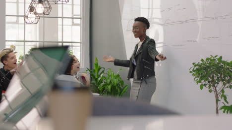 young-business-people-celebrating-african-american-team-leader-woman-dancing-funny-enjoying-victory-dance-happy-students-celebrate-successful-teamwork-in-silly-office-party-presentation