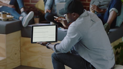 young-african-american-businessman-using-digital-tablet-computer-presenting-development-information-sharing-ideas-business-students-studying-in-startup-company-office