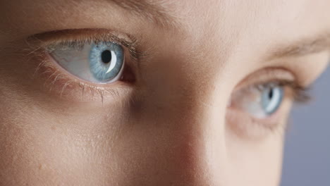 Makro-Schönheit-Augen-öffnen-Schöne-Blaue-Iris-Blinkt-Gesundes-Sehvermögen