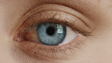 Makro-Nahaufnahme,-Blaues-Auge,-Blinkend,-Natürliche-Menschliche-Schönheit,-Gesundes-Sehvermögen-Konzept