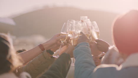 young-group-of-friends-celebrating-rooftop-party-making-toast-drinking-alcohol-enjoying-reunion-celebration-on-weekend-social-gathering-at-sunset