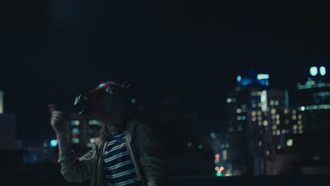 funny-man-wearing-horse-mask-dancing-on-rooftop-having-fun-performing-silly-dance-moves-celebrating-weekend-in-urban-city-skyline