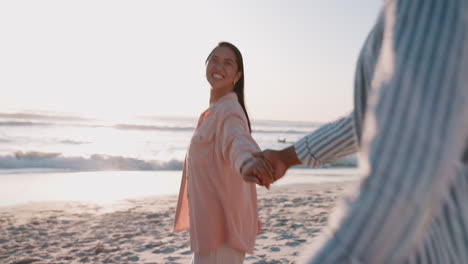 Smile,-holding-hands-and-sunset-with-couple