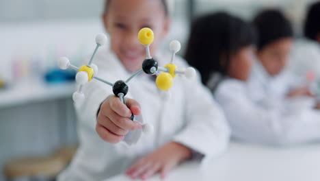 Girl,-molecular-structure-and-child-scientist