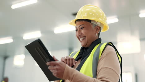 Engineering,-woman-and-tablet-at-construction-site