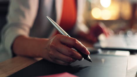 Graphic-designer,-hand-and-woman-writing