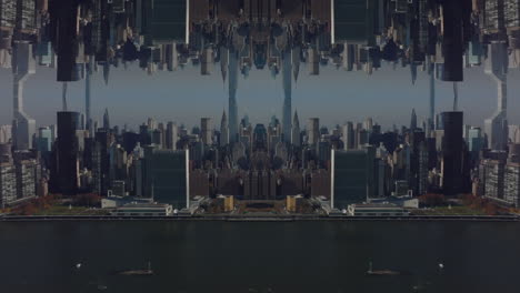 High-rise-office-or-residential-buildings-in-urban-borough-at-waterfront.-Abstract-computer-effect-digital-composed-footage