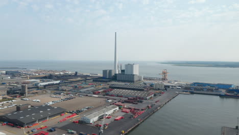 Overhead-view-over-the-city-of-Esbjerg-with-his-harbor-and-the-chimney-of-the-coal-and-oil-fueled-power-plant.-This-chimney-is-the-tallest-in-Scandinavia