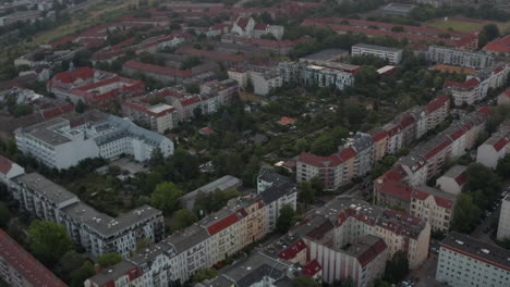 Aerial-footage-of-residential-urban-district-in-morning.-Variety-of-buildings-in-town.--Berlin,-Germany