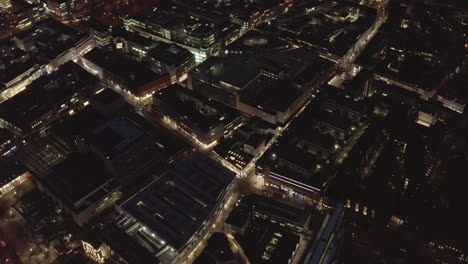 AERIAL:-Slow-Shot-of-City-at-Night,-Cologne,-Germany