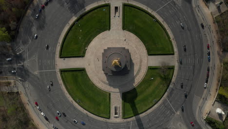 AERIAL:-Overhead-Birds-Eye-Drone-View-of-Berlin-Victory-Column-Roundabout-with-Little-Car-Traffic-during-Coronavirus-COVID-19