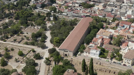 Aerial-View-of-Museum-of-the-Ancient-Agora-in-Athens,-Greece-at-Daylight